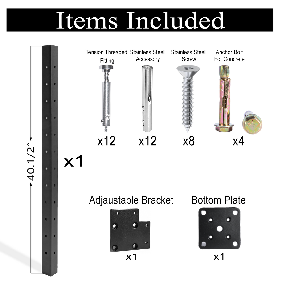 Corner Aluminum Post Black with 3 side Holes