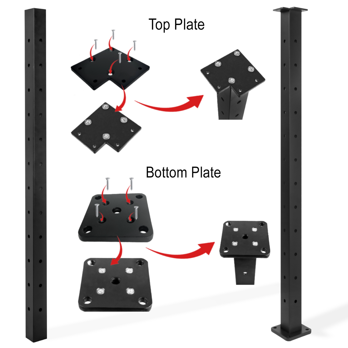Corner Aluminum Post Black with 3 side Holes