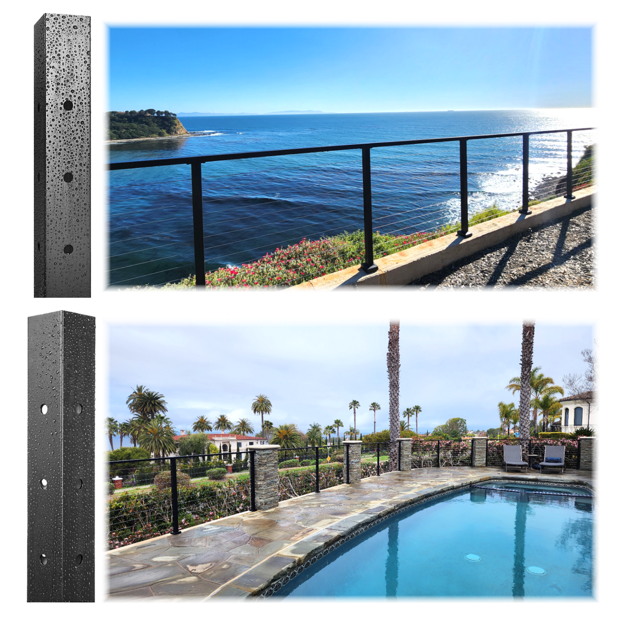 Corner Aluminum Post Black with 3 side Holes